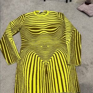 Jean Paul Gaultier Yellow & Brown Optical Stripe Sweater Dress